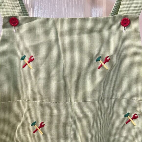 K&L Embroidered Hammer Wrench Tools Green Gingham Shortalls Romper Boys Size 3 - Picture 4 of 10